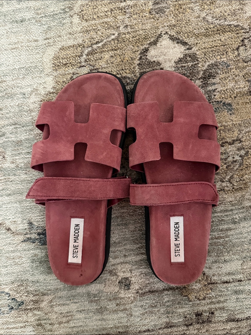 Steve Madden Burgundy Suede Double-Strap Slides